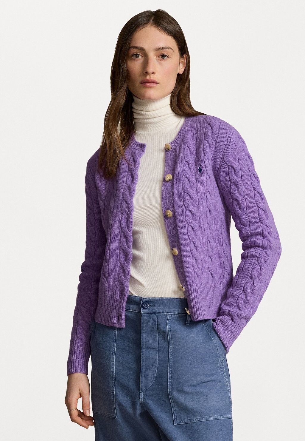 

Кардиган CABLE KNIT WOOL CASHMERE CARDIGAN Ralph Lauren, сирень