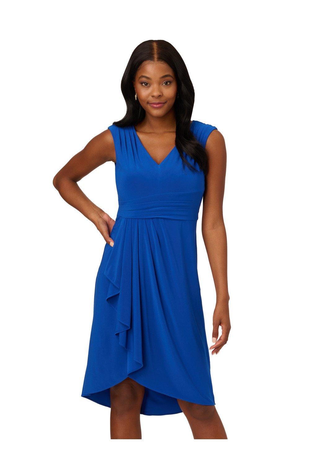 Асимметричное платье из джерси с драпировкой Adrianna Papell, синий