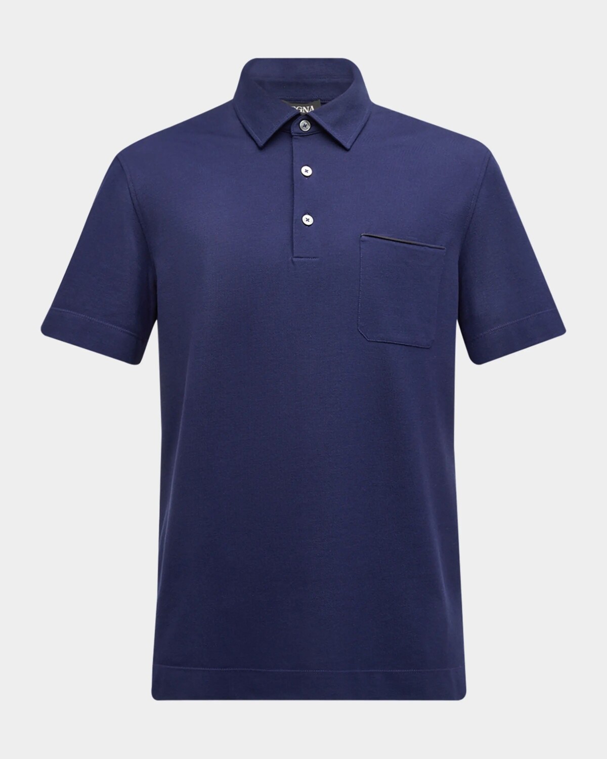 

Мужская хлопковая рубашка-поло с кожаным карманом Zegna, цвет Md Blu Sld