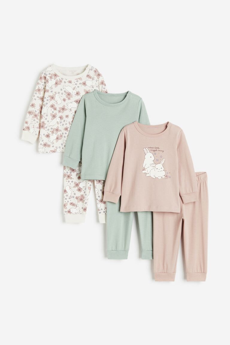 

Хлопковый пижамный комплект из трех предметов H&M