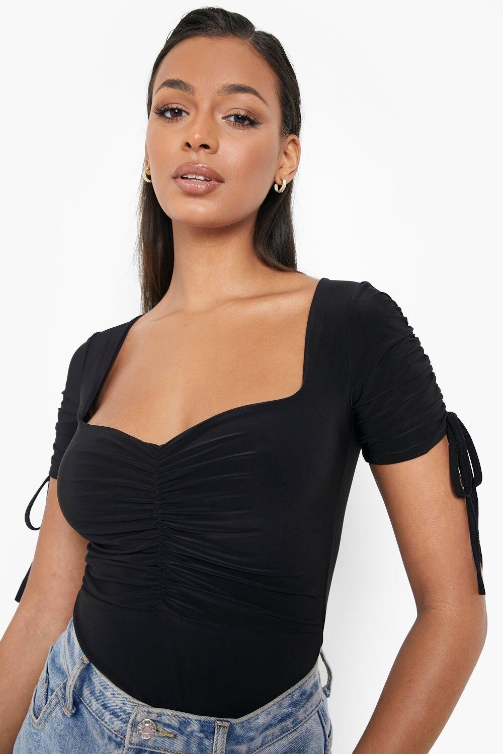 

Двухслойное боди с рюшами Boohoo, черный