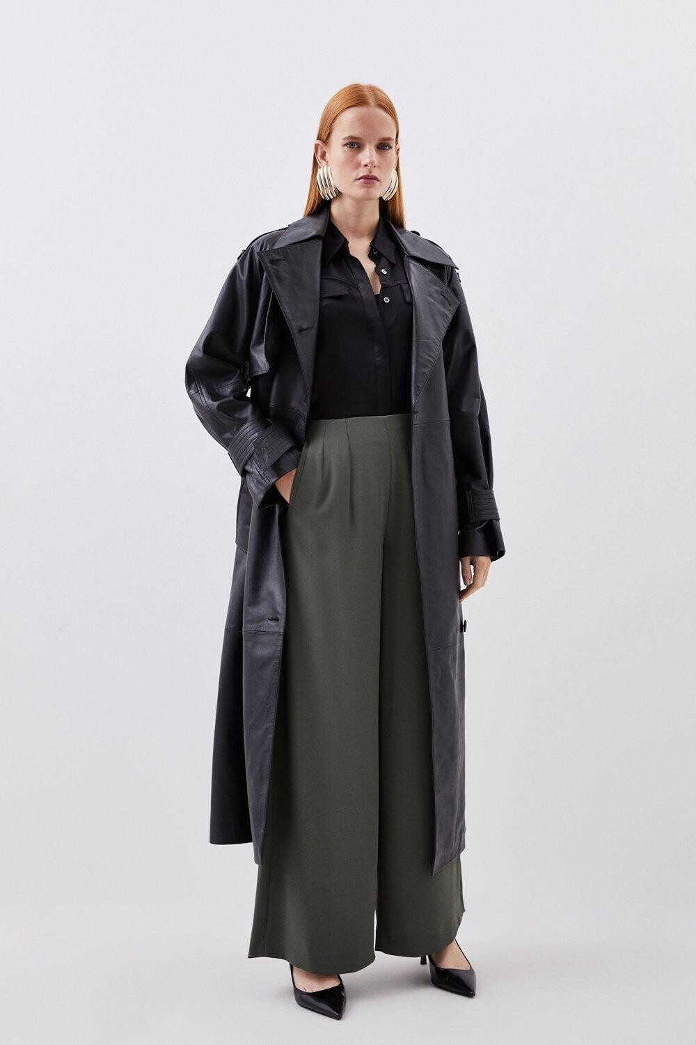 

Широкие брюки с вытачками и вытачками на поясе Karen Millen, хаки