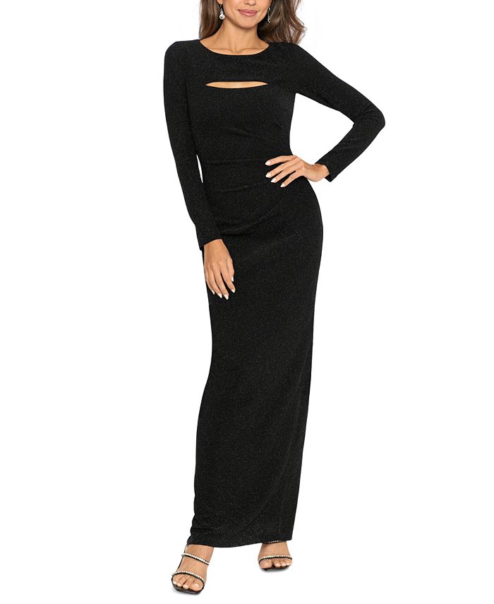 Женское платье с металлизированным вырезом и длинными рукавами XSCAPE, черный