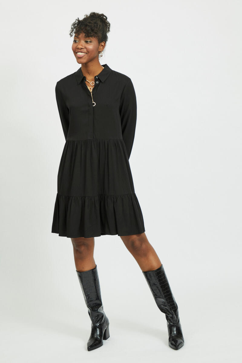 Короткое платье-рубашка Vila, черный платье со сборками и разрезами по бокам esprit бургундия