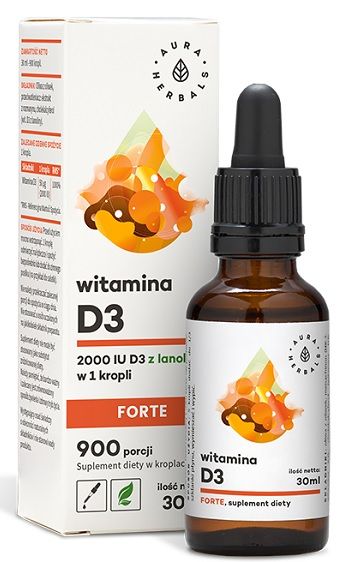 Жидкий витамин D3 Aura Herbals Witamina D3 Forte Krople, 30 мл витамин d3 k2 с кислотами омега 3 aura herbals witamina d3 2000 iu k2 omega 3 krople 30 мл