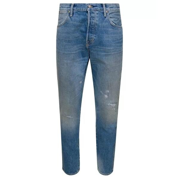 

Джинсы light 5-pocket style jeans with rips and logo Tom Ford, синий