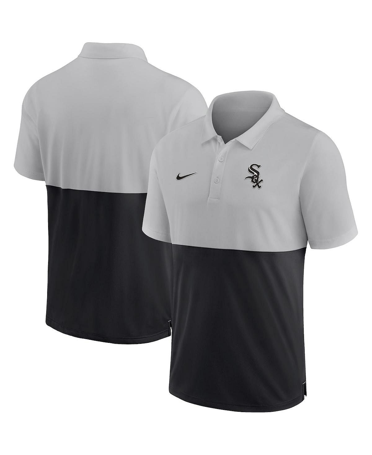 Мужская серебристо-черная рубашка-поло в полоску Chicago White Sox Team Baseline Nike носки nike fc barcelona snkr sox размер 34 38