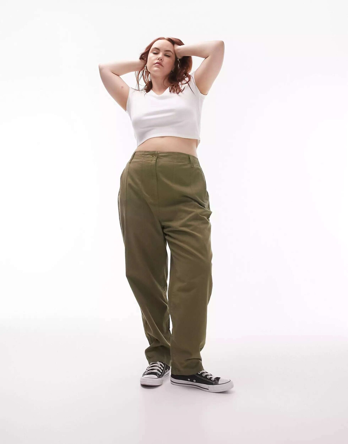 

Брюки цвета хаки с завышенной талией Topshop Curve