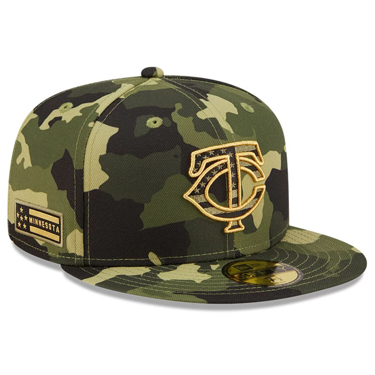 

Мужская облегающая кепка New Era Camo Minnesota Twins 2022, День вооруженных сил 59FIFTY