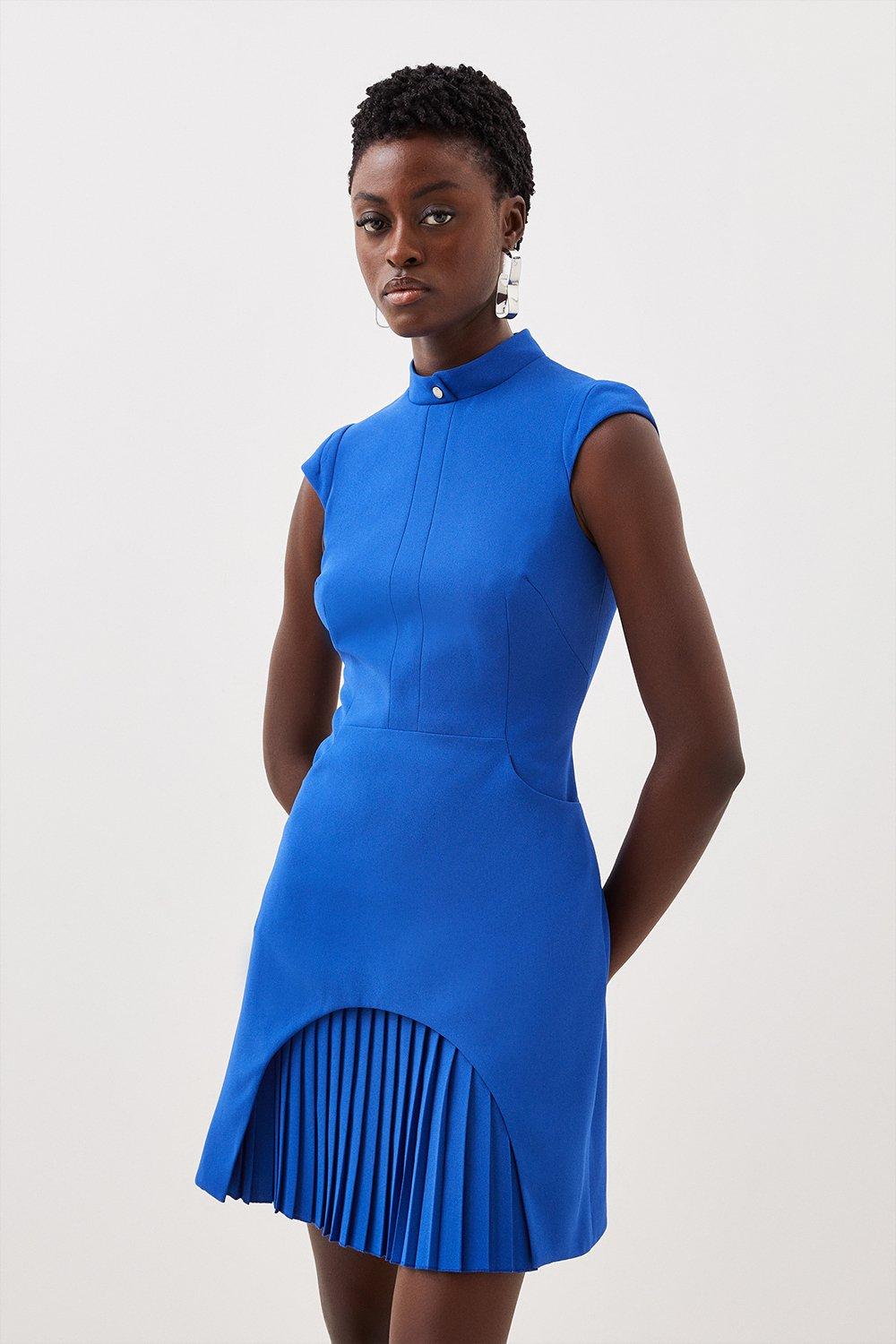 Платье в стиле милитари из структурированного крепа Karen Millen, синий винтажная клетчатая мини юбка женская юбка с высокой талией и разрезом плиссированная юбка в стиле харадзюку уличная сексуальная облегаю