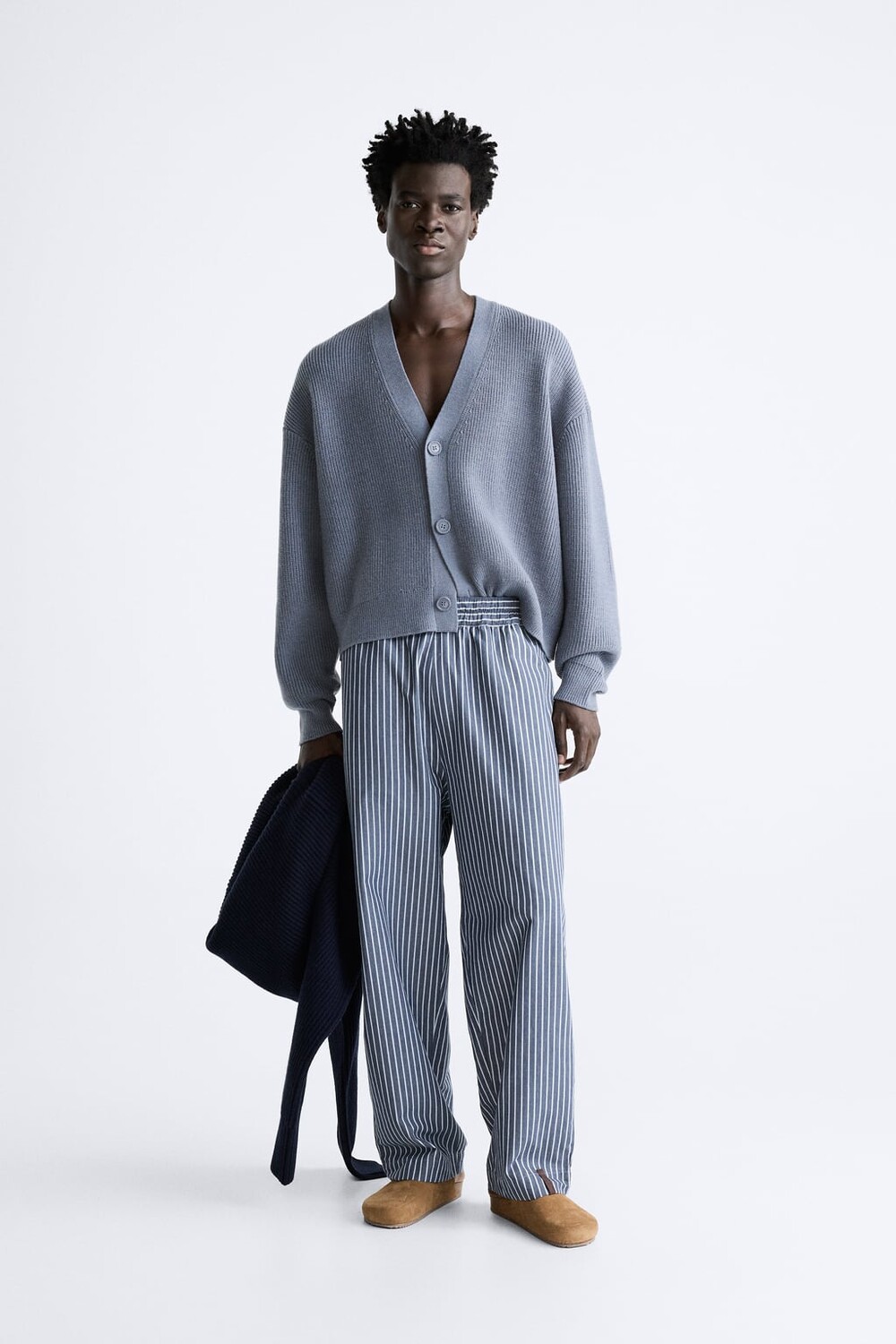 

Полосатые брюки из хлопка ZARA, темно-синий