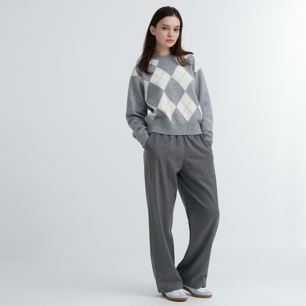

Брюки Uniqlo фланелевые эластичные широкие, темно-серый