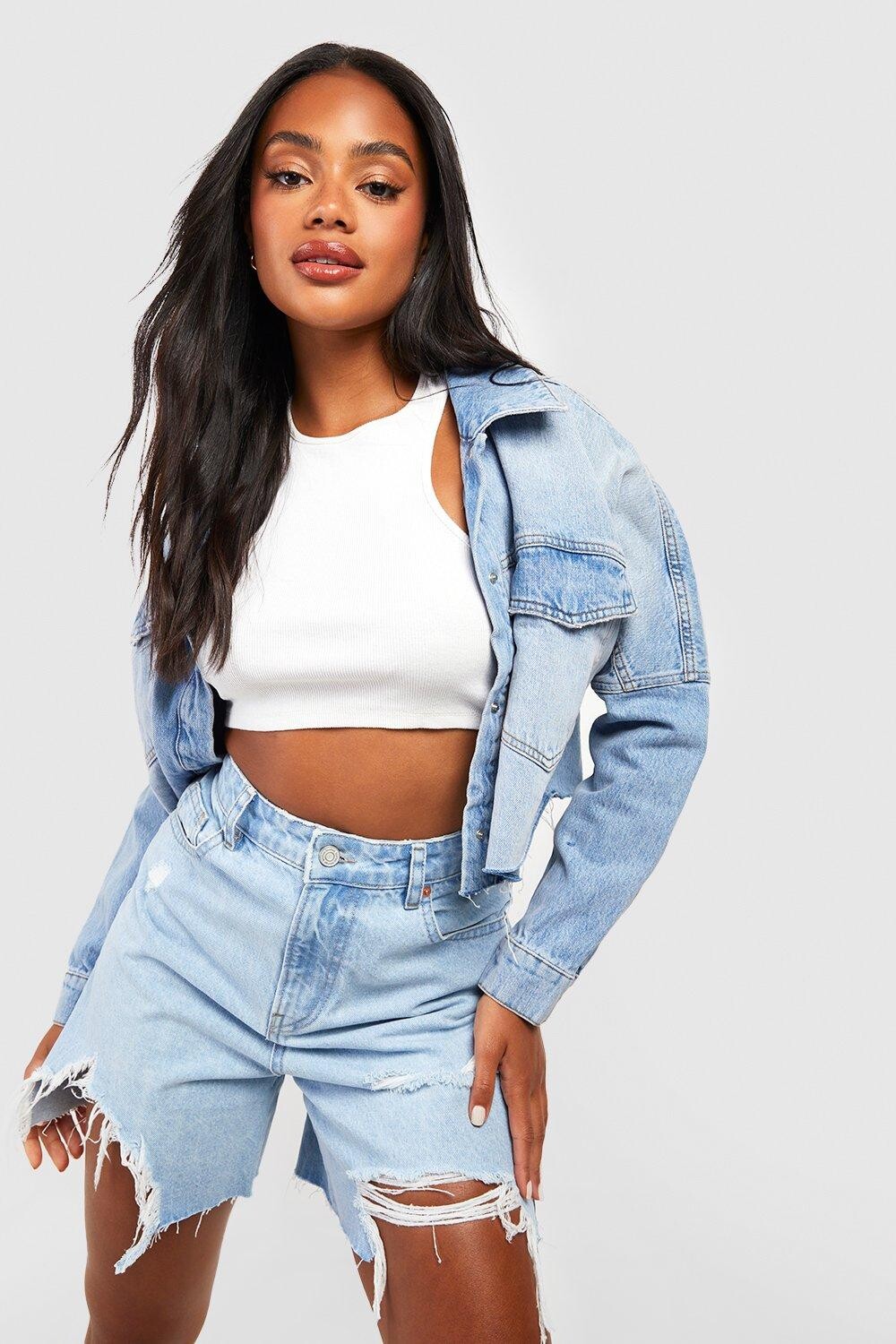 

Рваные джинсовые шорты Boohoo, синий