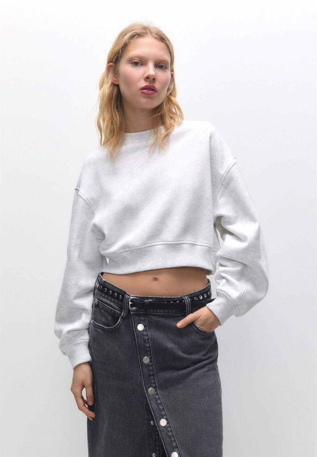 

Толстовка CROPPED PULL&BEAR, цвет light grey