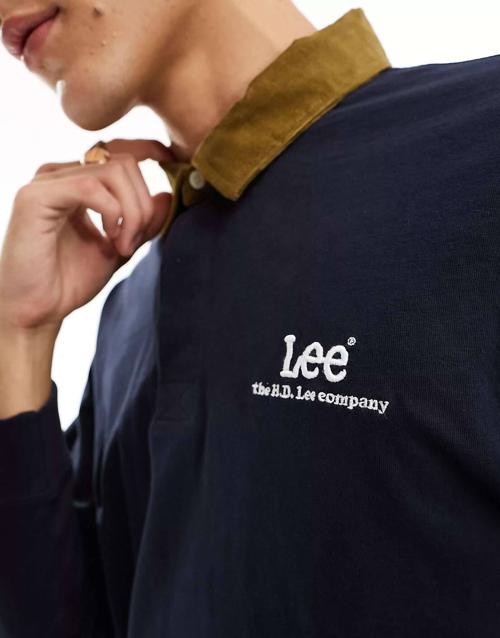 Темно-синяя рубашка-поло свободного кроя с логотипом Lee varsity