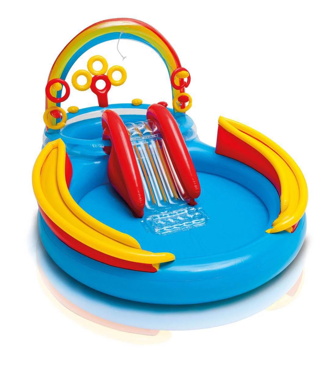 Intex 9,75 x 6,3 x 53 дюйма Rainbow Slide Kids Play Надувной бассейн с кольцом в центре Intex фотографии