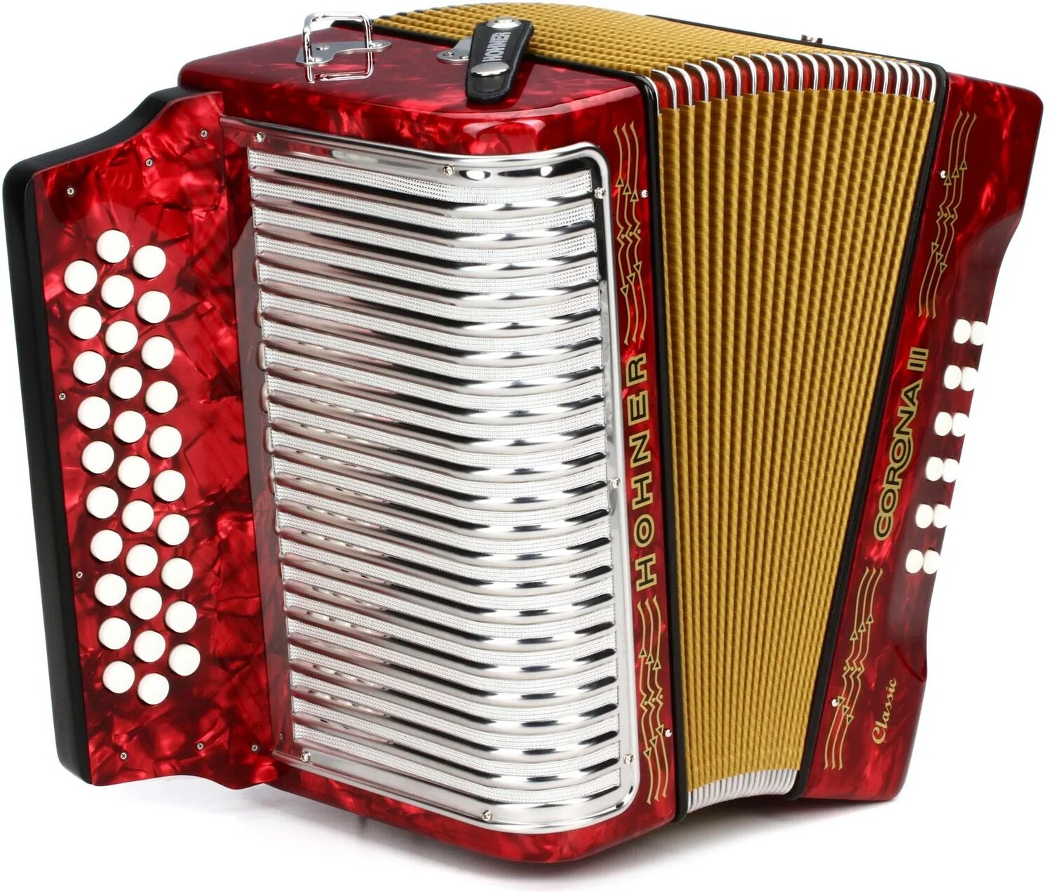 

Hohner Corona II Classic Диатонический Аккордеон - Клавиши F/Bb/Eb - Жемчужно-красный