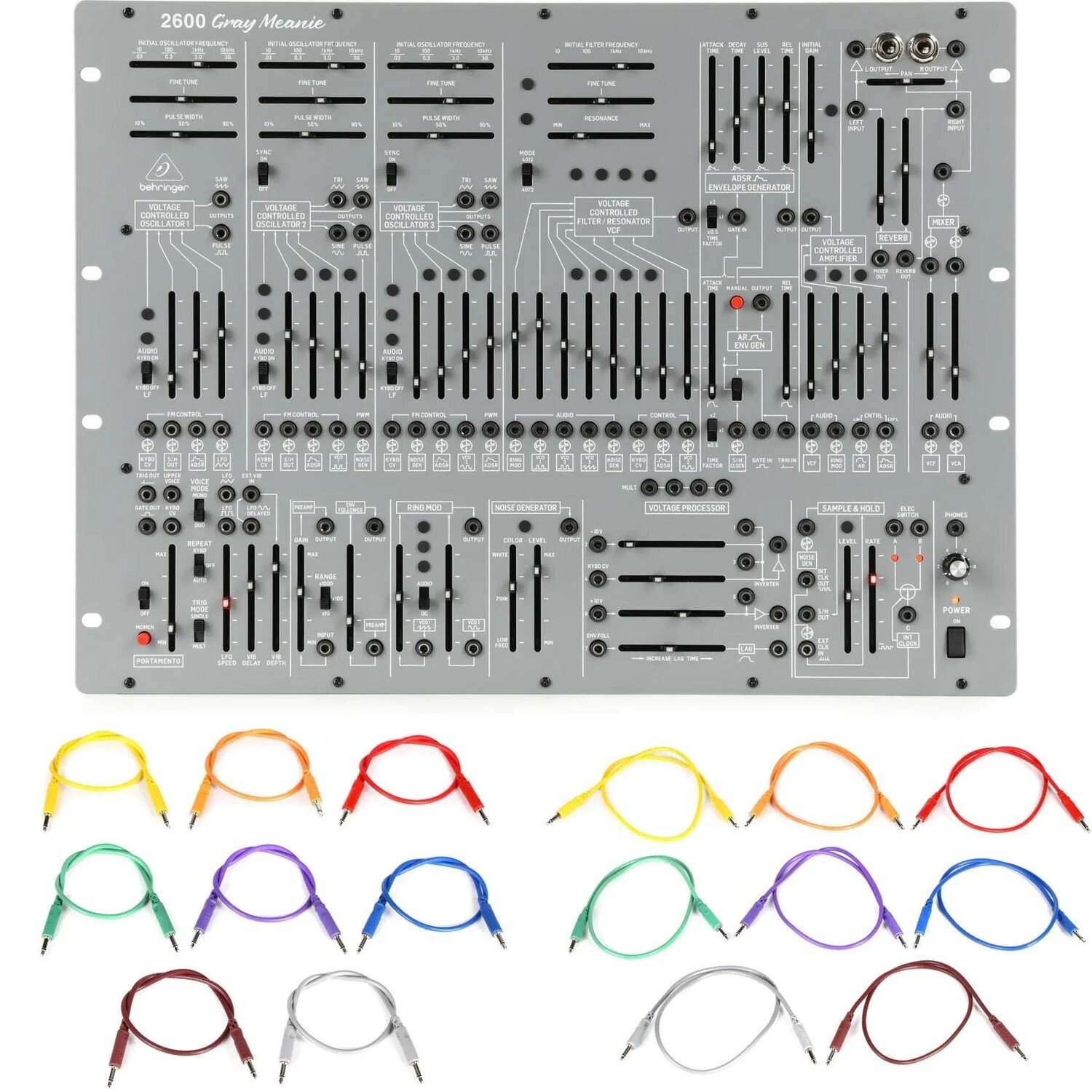

Аналоговый полумодульный синтезатор Behringer 2600 Grey Meanie ограниченной серии с патч-кабелями
