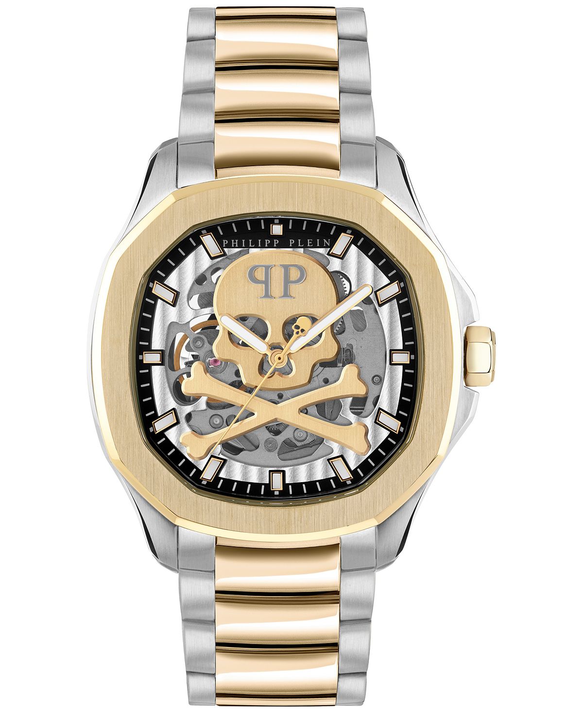 Мужские автоматические часы Skeleton Spectre с двухцветным браслетом из нержавеющей стали, 42 мм Philipp Plein u7 i love basketball necklace gold color 316l stainless steel chain