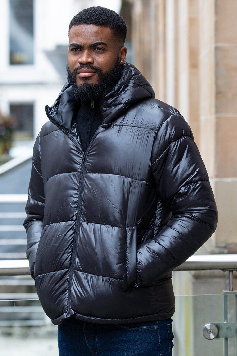 Утепленная блестящая куртка с капюшоном French Connection, черный