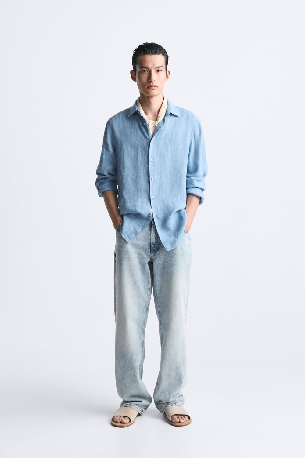 

Рубашка из 100% льна ZARA, синий