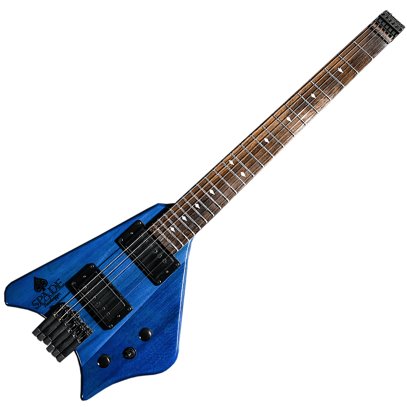 Электрогитара BootLegger Guitar Spade Gibson Scale 24.75 Headless Guitar With Case 2022 Blue Clear