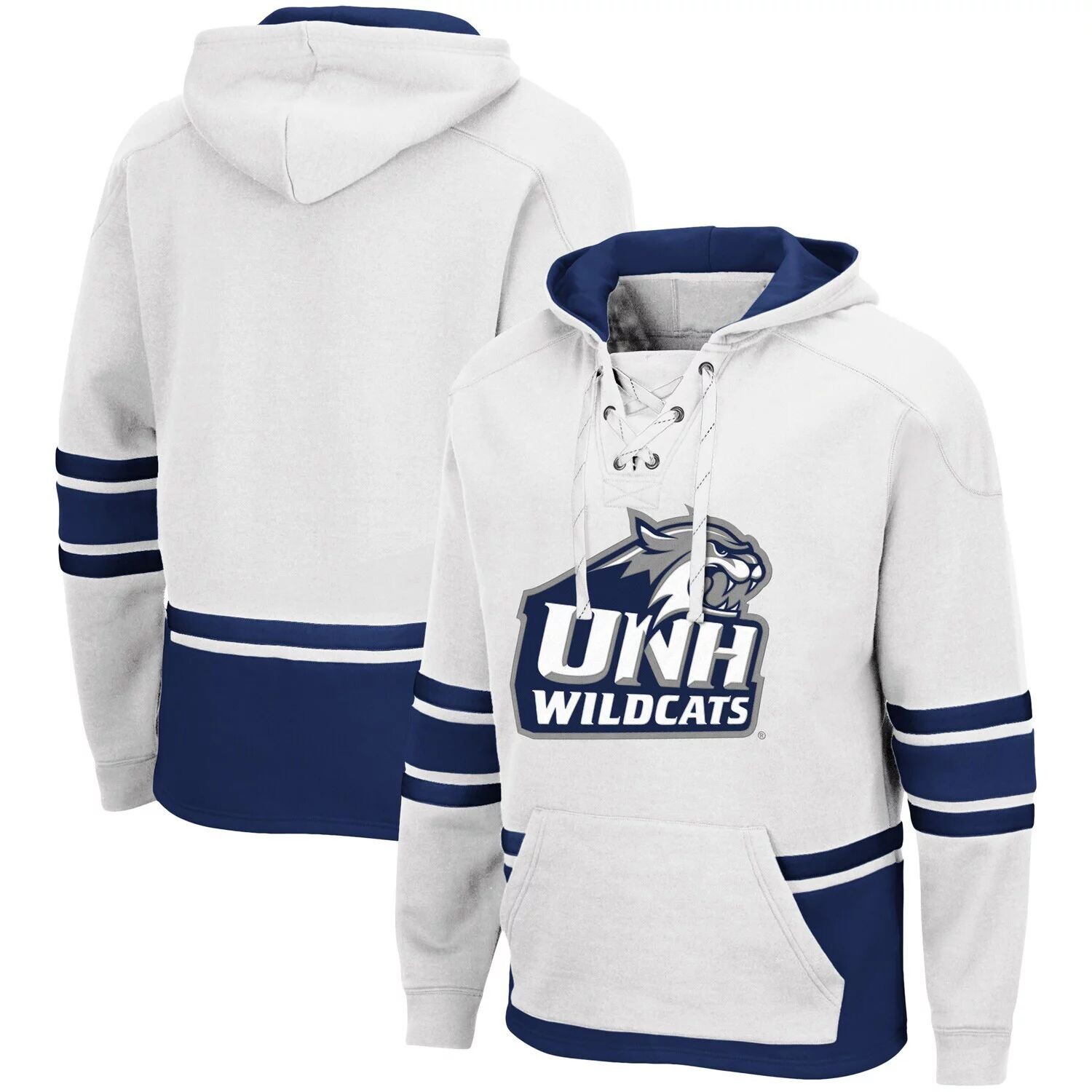 

Мужской белый пуловер с капюшоном New Hampshire Wildcats на шнуровке 3.0 Colosseum