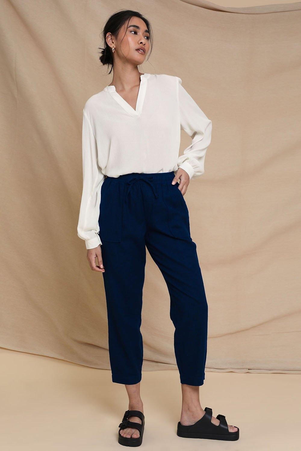 

Брюки-зауженные брюки из льна Petite с узором «палисандр» Threadbare, синий