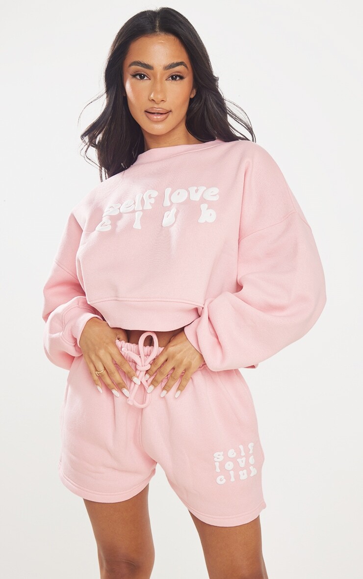 

PrettyLittleThing Розовый объемный джемпер Petite Baby с надписью Self Love Club