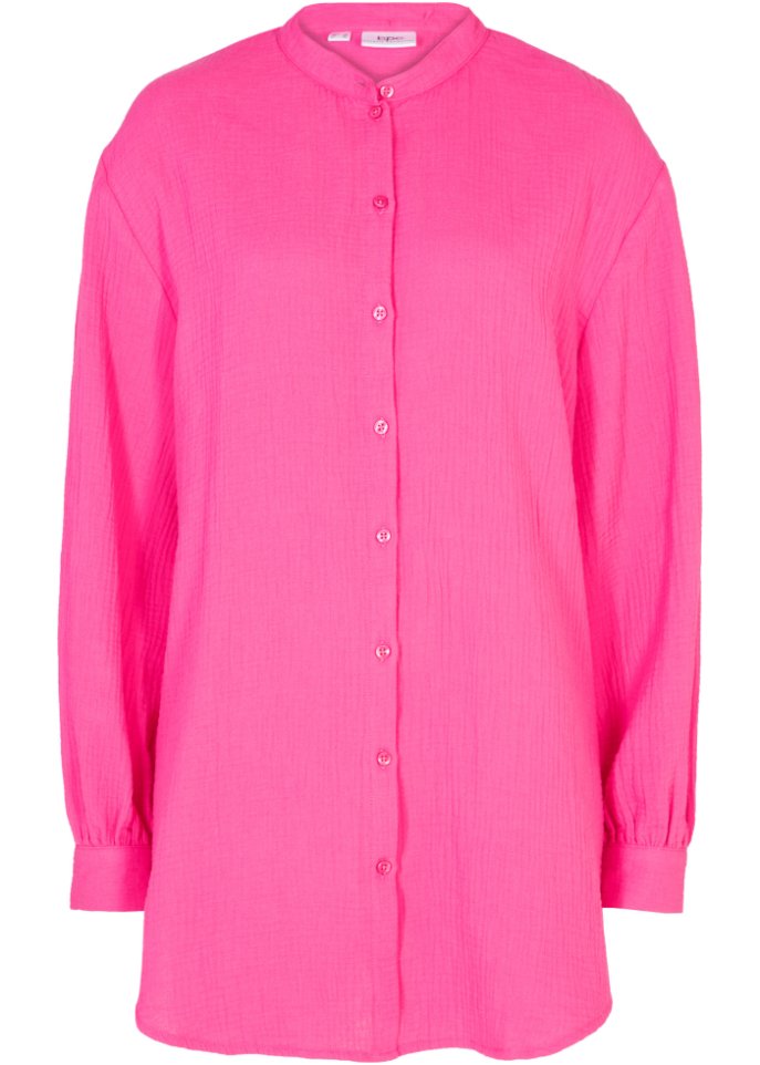 Муслиновая длинная блузка оверсайз из хлопка с разрезами по бокам Bpc Bonprix Collection, розовый
