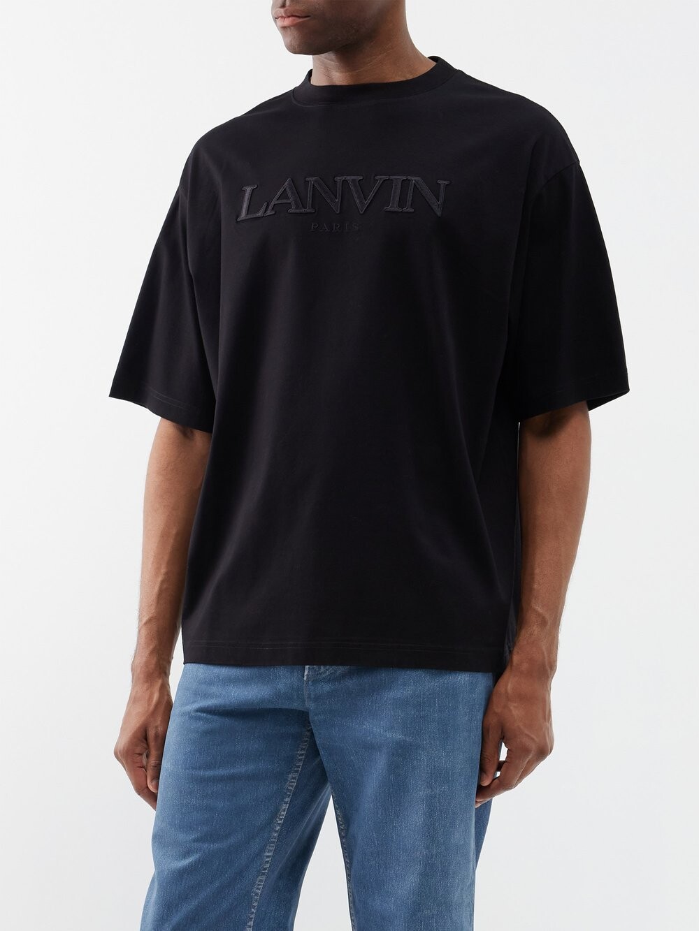 

Футболка оверсайз из хлопкового джерси с вышитым логотипом Lanvin, черный