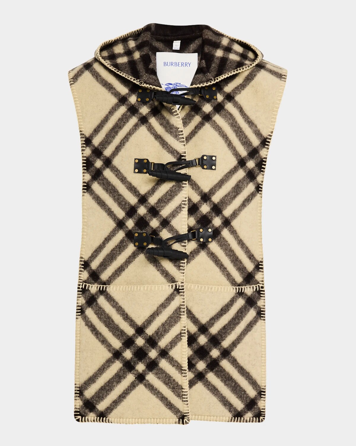 

Кейп с капюшоном и принтом в клетку из телячьей кожи Burberry, цвет Candle