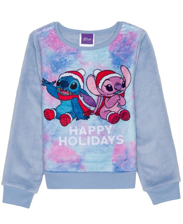 

Плюшевый пуловер с длинными рукавами Little Girls Stitch Happy Holidays Disney, синий