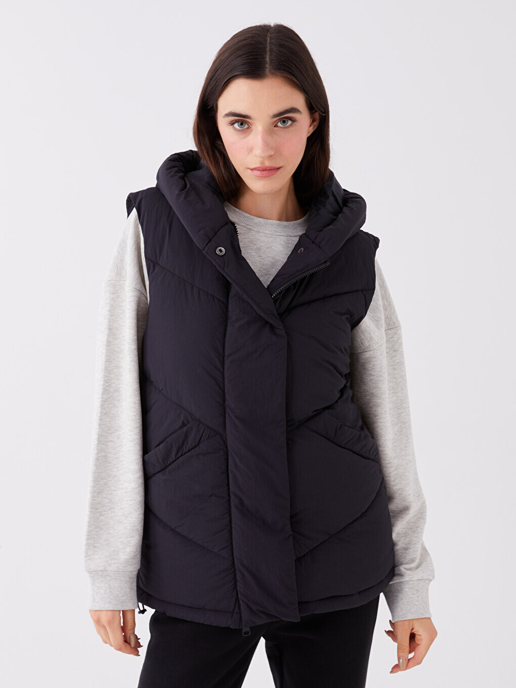 

Женский однотонный пуховик с капюшоном LCW Casual, новый черный
