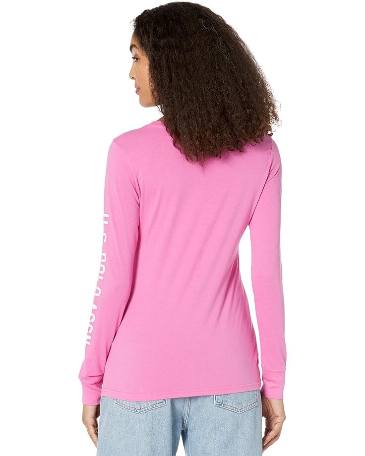 

Рубашка U.S. POLO ASSN. Long Sleeve Crew Neck Graphic Sleeve Tee Shirt, цвет Pink Pizazz