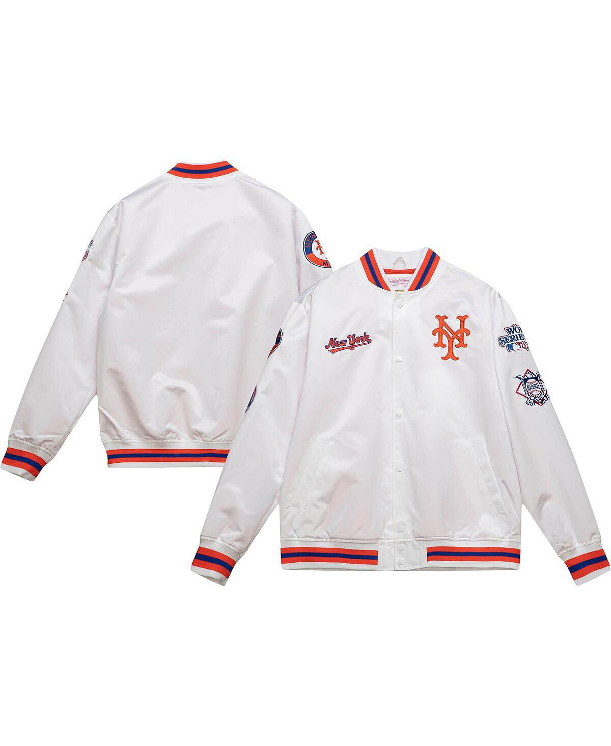 new york city Мужская белая атласная университетская куртка с длинными кнопками New York Mets City Collection Mitchell & Ness
