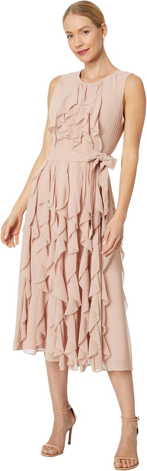 

Платье без рукавов с рюшами BCBGMAXAZRIA, цвет Bare Pink