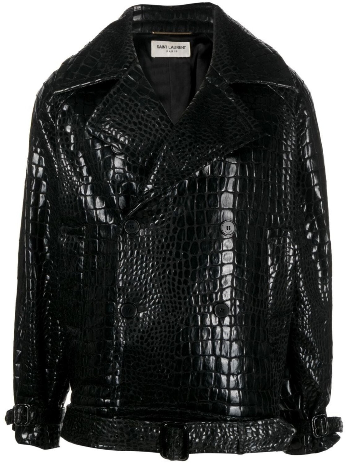 

Saint Laurent двубортное кожаное пальто, черный