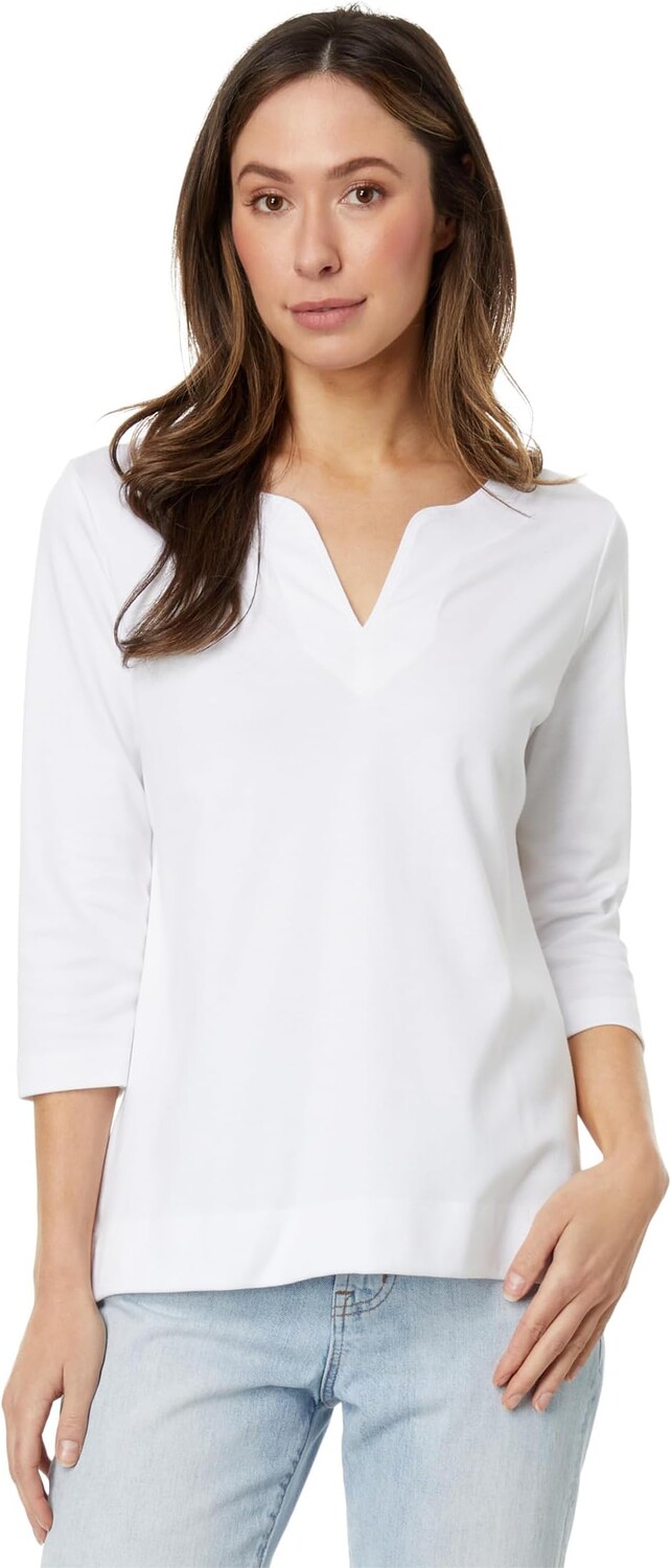 

Топы Petite Pima Tops, туника с разрезом, рукав 3/4 L.L.Bean, белый