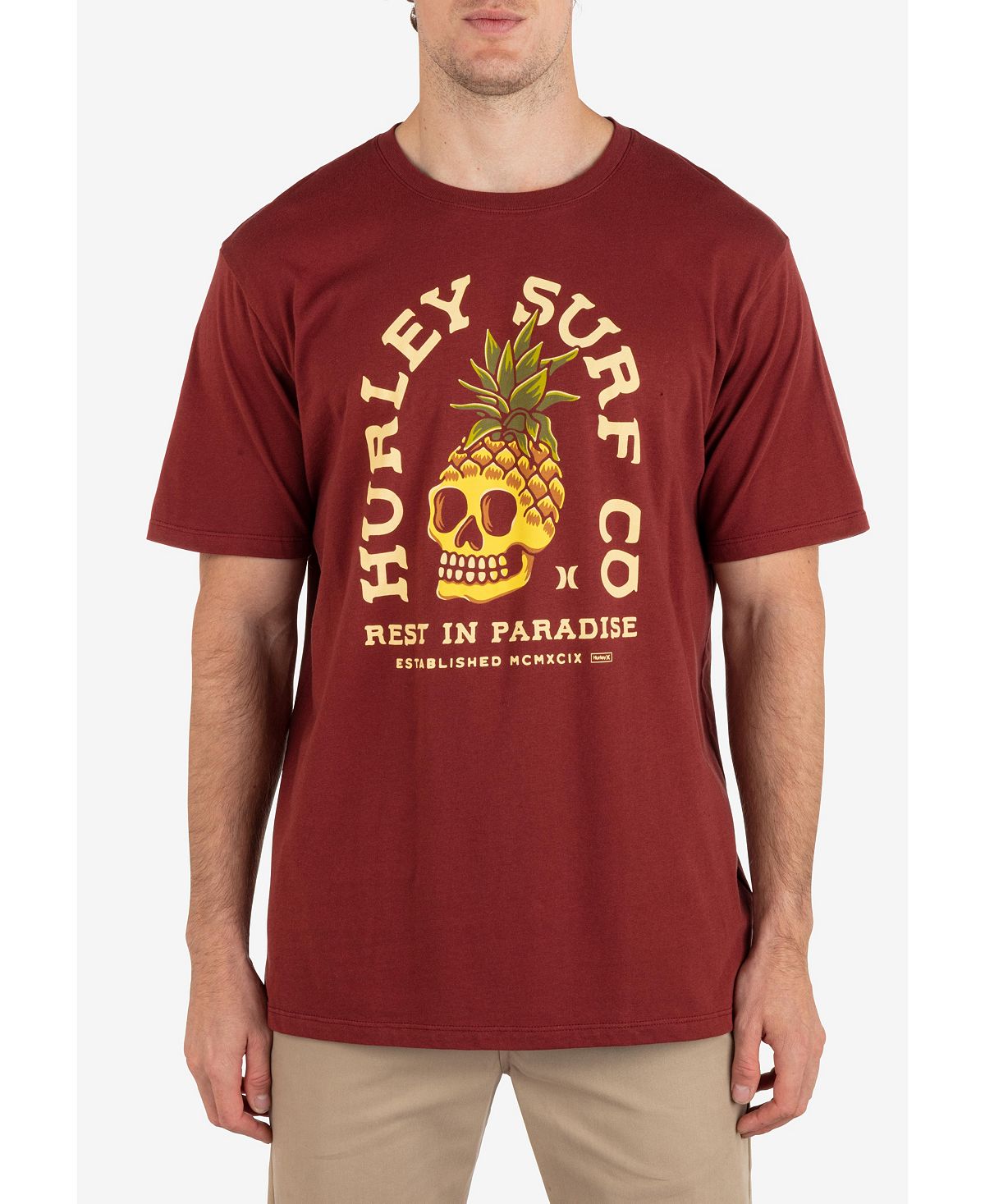 Мужская повседневная футболка с короткими рукавами и ананасовым черепом Hurley мужская повседневная футболка с короткими рукавами и четырьмя углами hurley