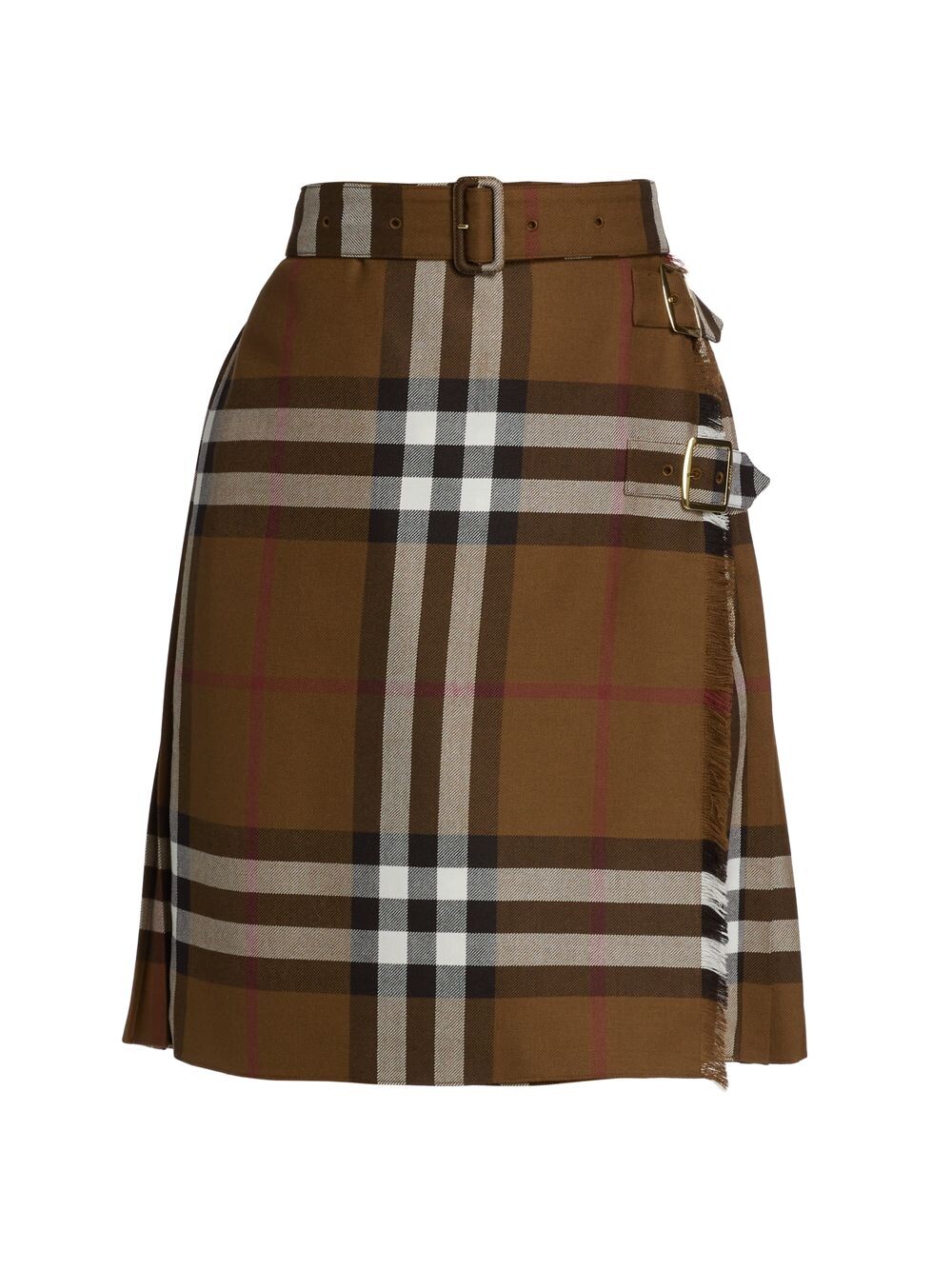 

Шерстяная юбка с запахом в клетку с поясом Burberry, коричневый