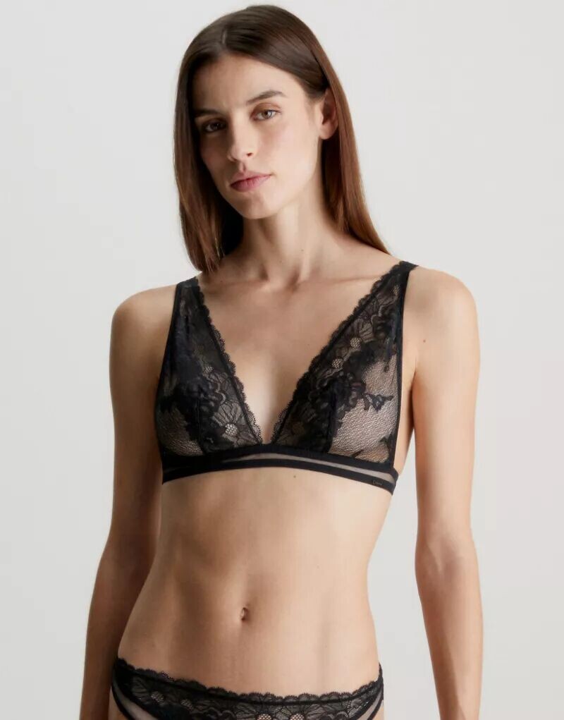 

Черный кружевной бюстгальтер с треугольными чашками Calvin Klein