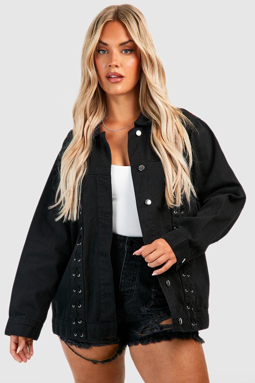

Джинсовая куртка на шнуровке спереди и спине Boohoo, черный