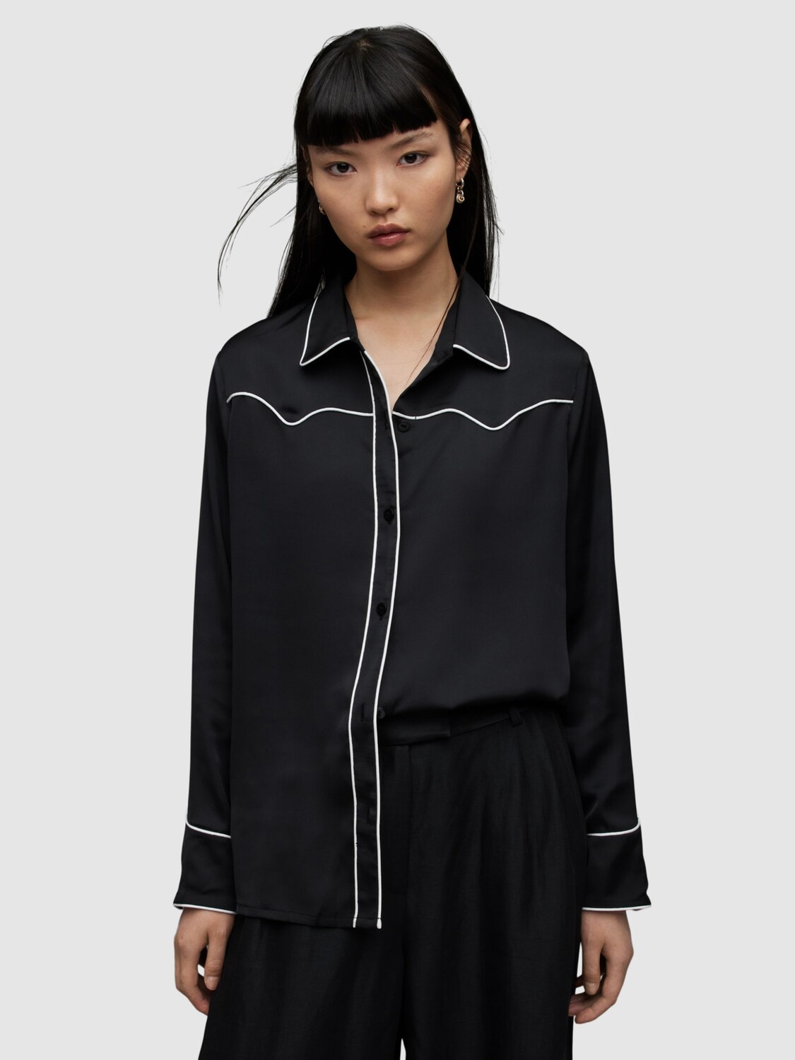 

Рубашка AllSaints Cece с длинным рукавом, черный/белый