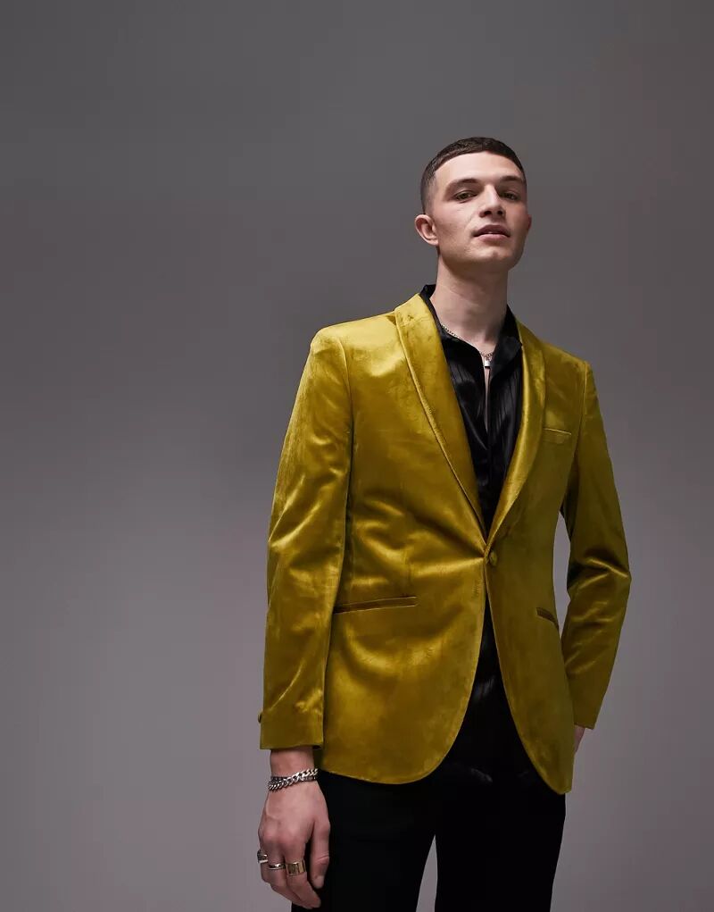 Золотой бархатный пиджак скинни Topman цена и фото