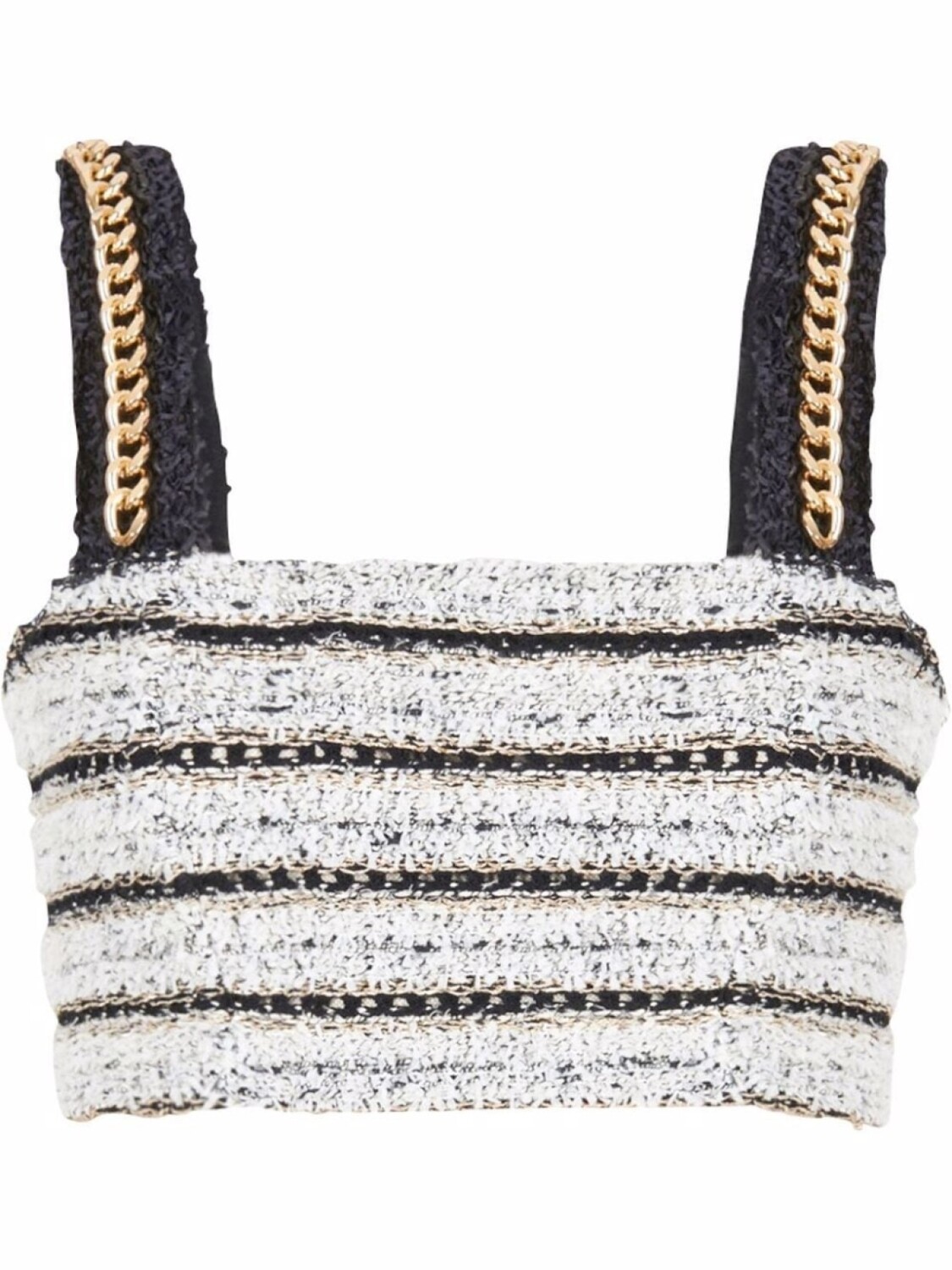 

Укороченный твидовый топ с цепочками Balmain, черный