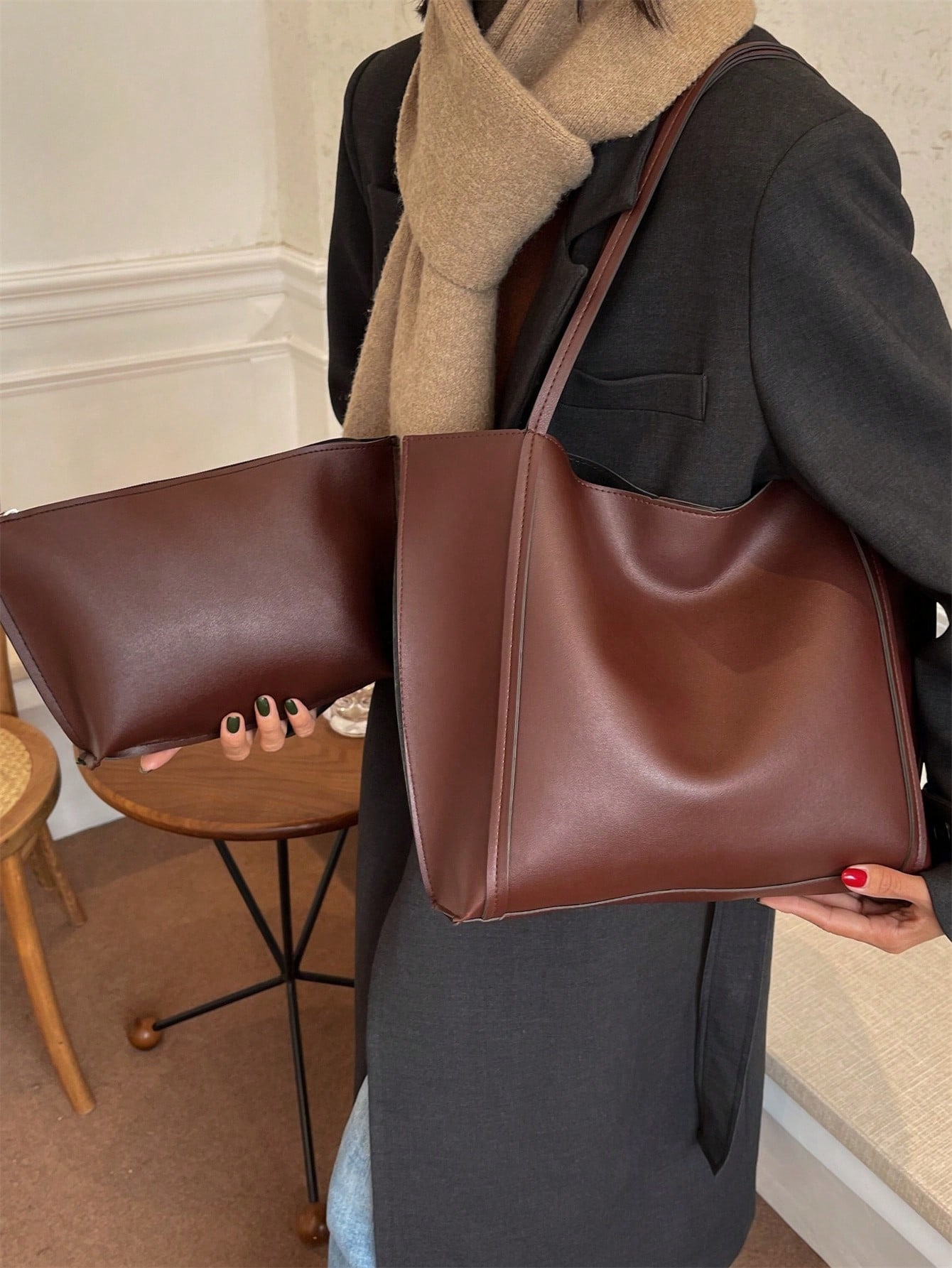 Большая вместительная сумка через плечо, кофейный коричневый