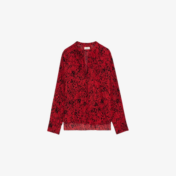 

Тканая рубашка с открытым воротником и графическим принтом Tink Zadig&Voltaire, красный