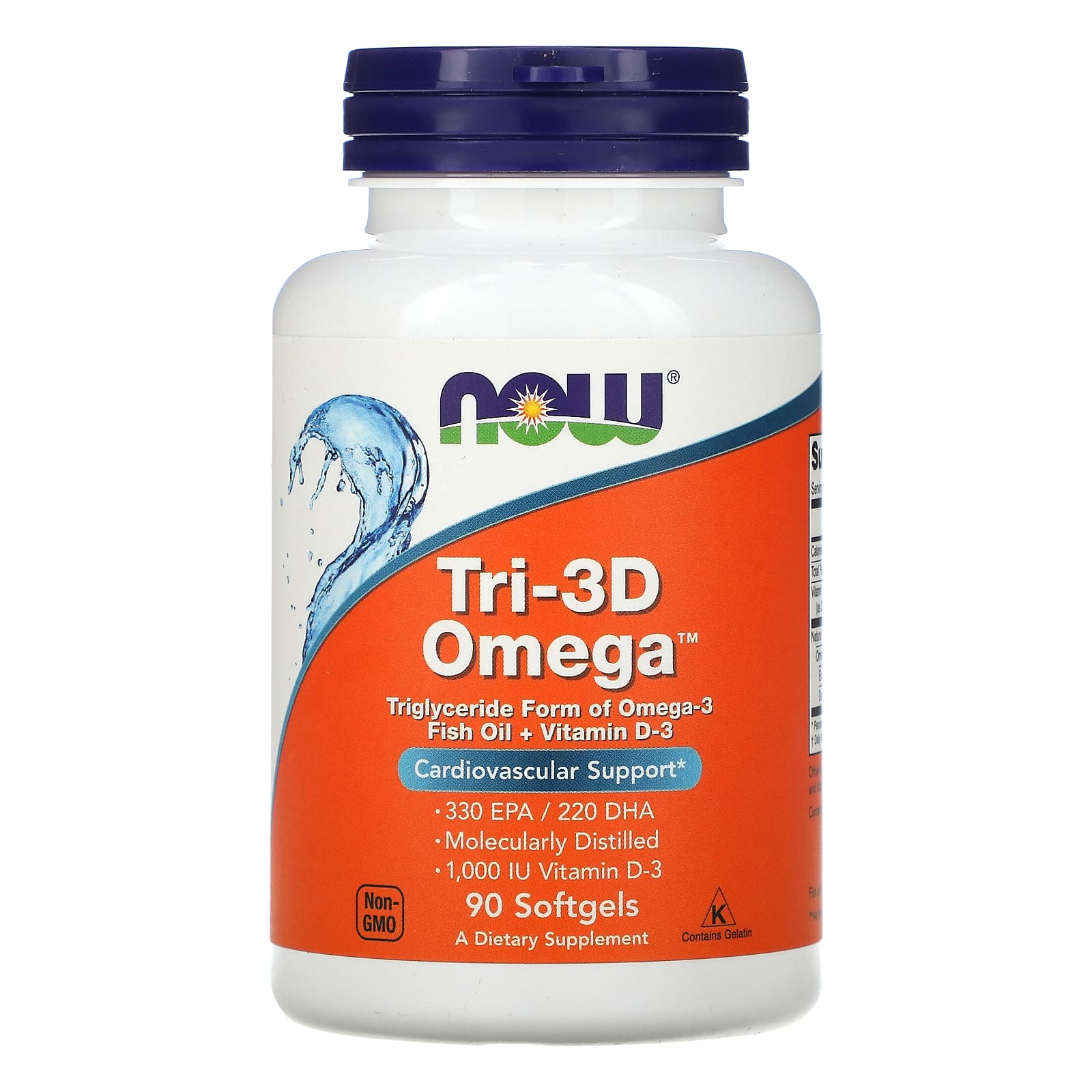 Now Foods Рыбий жир Омега Tri-3D + витамин D-3 90 капсул