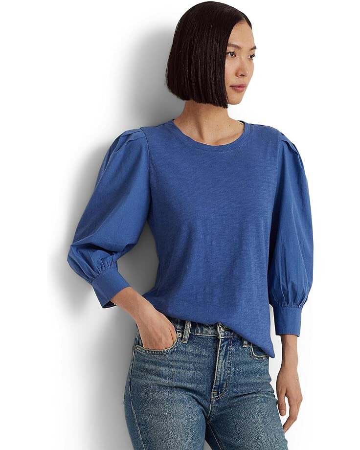 

Топ LAUREN Ralph Lauren Jersey & Poplin Puff-Sleeve, цвет Frosted Lapis
